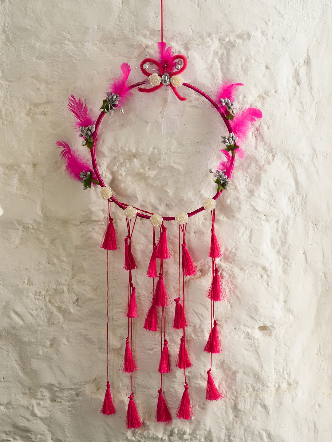 

eCraftIndia Pink Tussel Decorative Dream Catcher