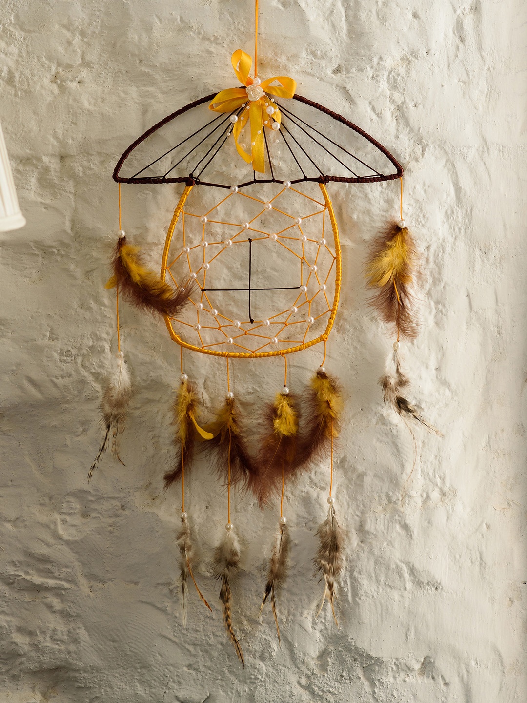 

eCraftIndia Black & Yellow Decorative Dream Catcher