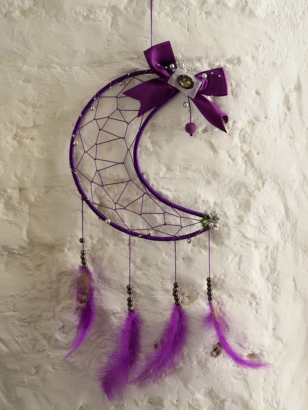 

eCraftIndia Purple Moon-Shaped Decorative Dream Catcher