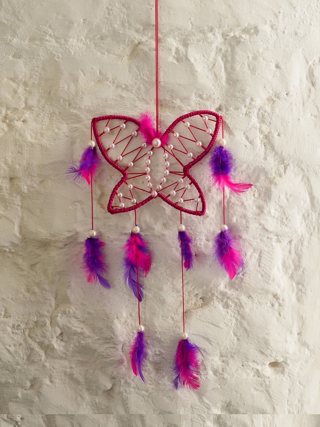

eCraftIndia Red & Pink Butterfly Decorative Dream Catcher