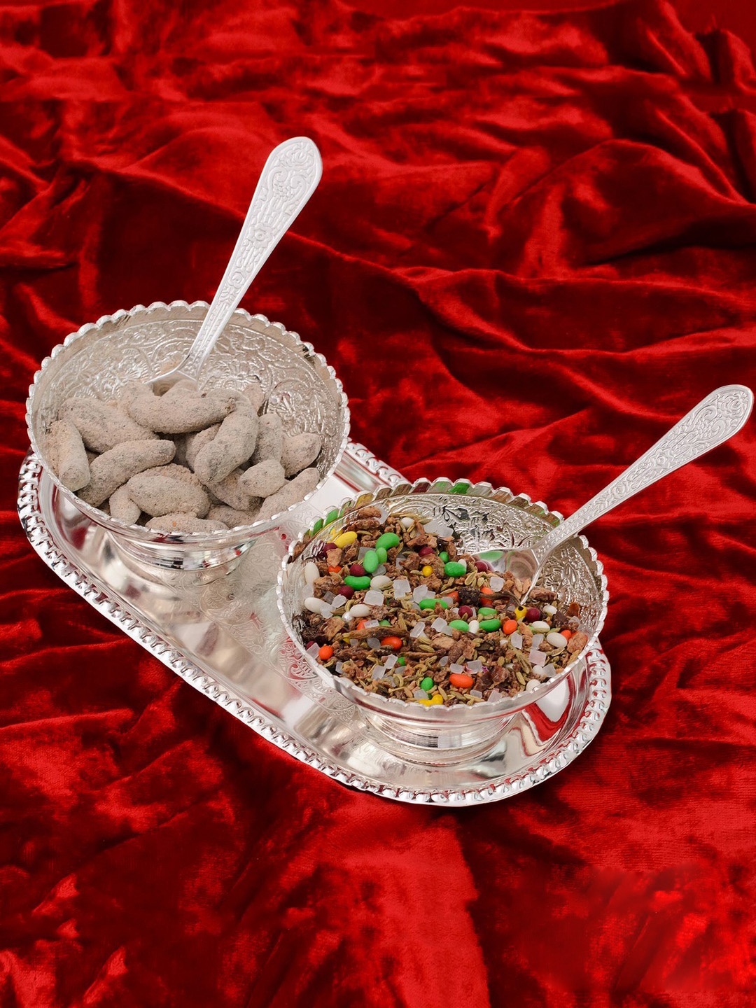 

eCraftIndia Set of 2 German Silver Bowl Set with Box