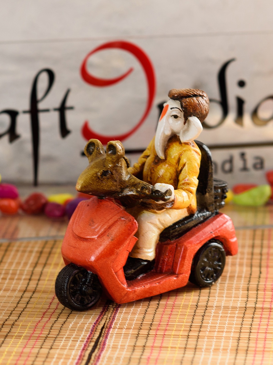 

eCraftIndia Red & Grey Ganesha In Scooter Figurine