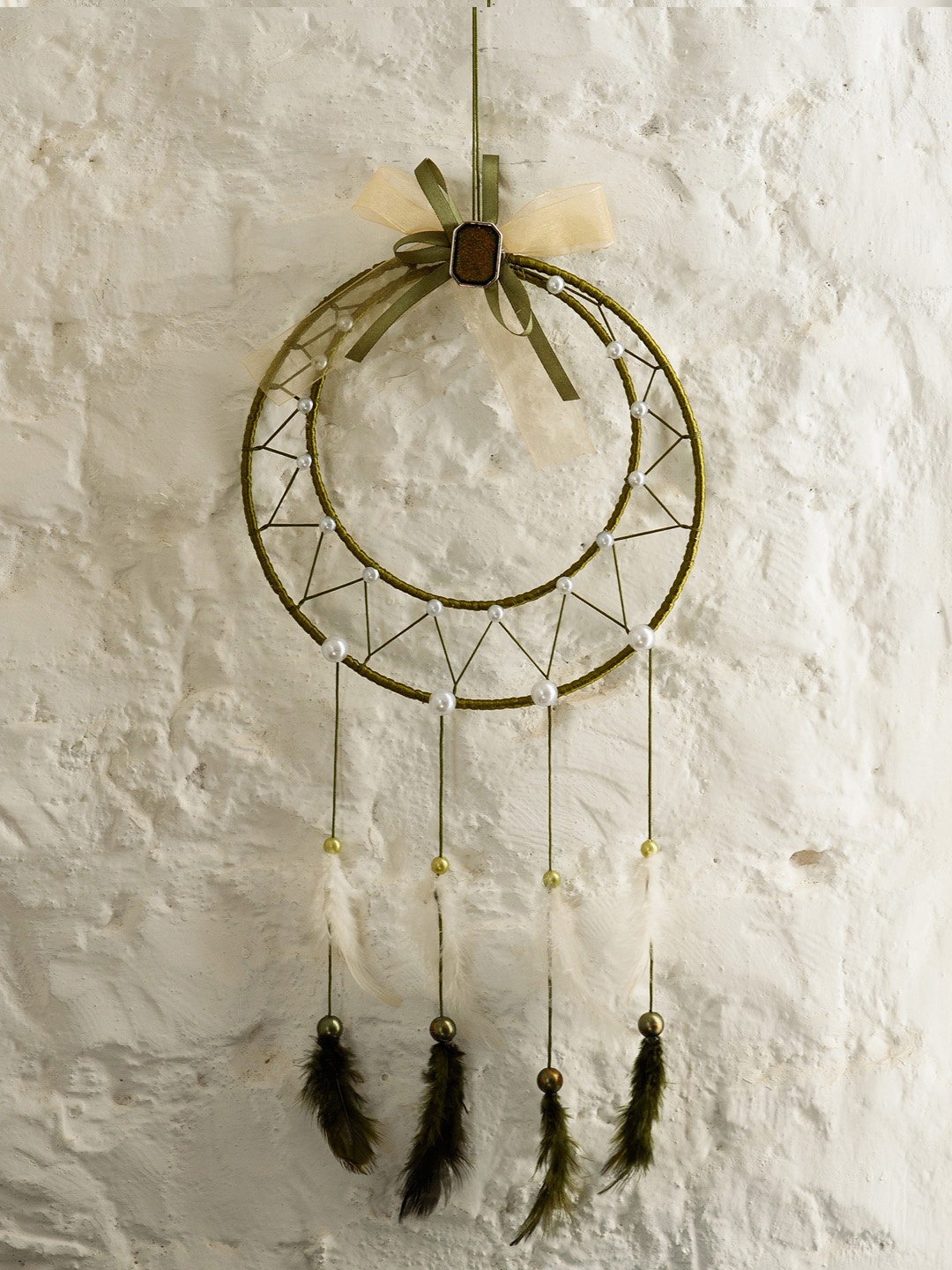 

eCraftIndia Yellow Double Circle Decorative Dream Catcher