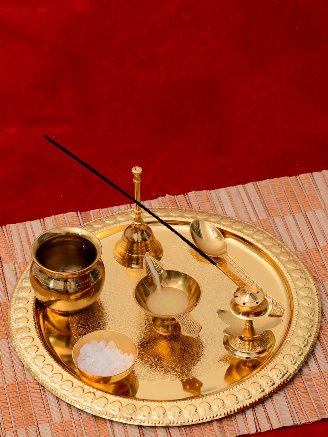 

eCraftIndia Gold-Toned Pooja Thali with Box
