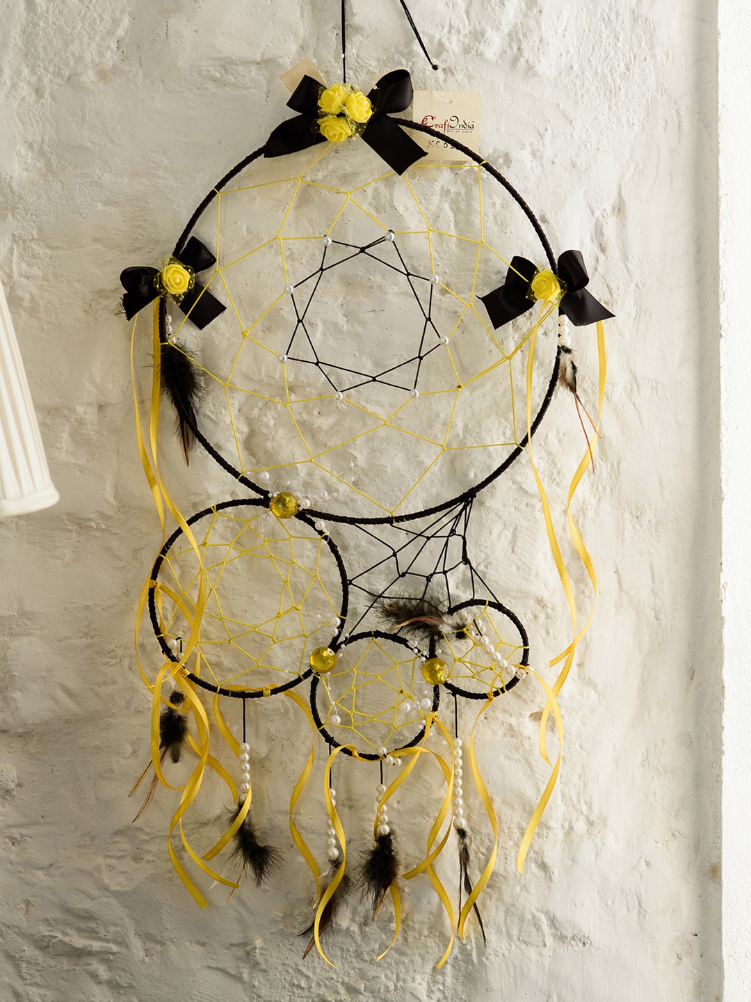 

eCraftIndia Yellow & Black Web Decorative Dream Catcher