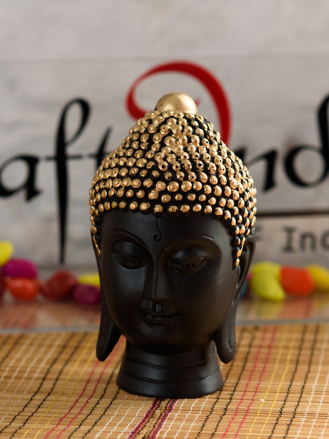 

eCraftIndia Black & Gold-Toned Buddha Head Showpiece