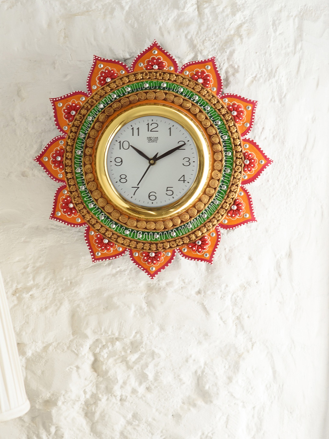 

eCraftIndia Orange & Green Handcrafted Round Solid Analogue Wall Clock