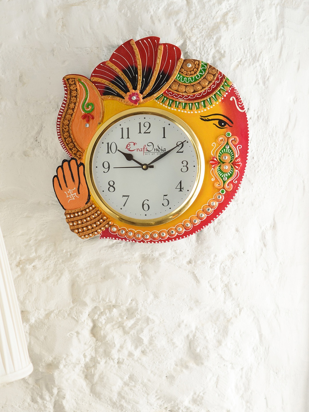 

eCraftIndia White Handicraft Lord Ganesha Analogue Wall Clock