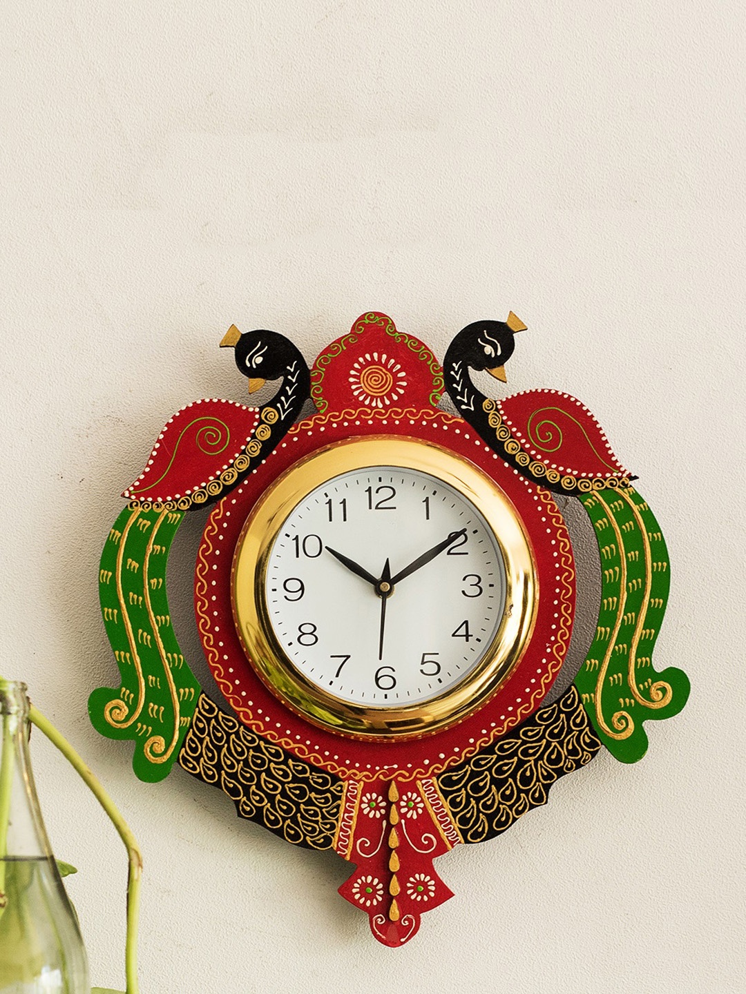 

eCraftIndia Multicoloured Handcrafted Bird Shaped Printed Analogue Wall Clock, Multi