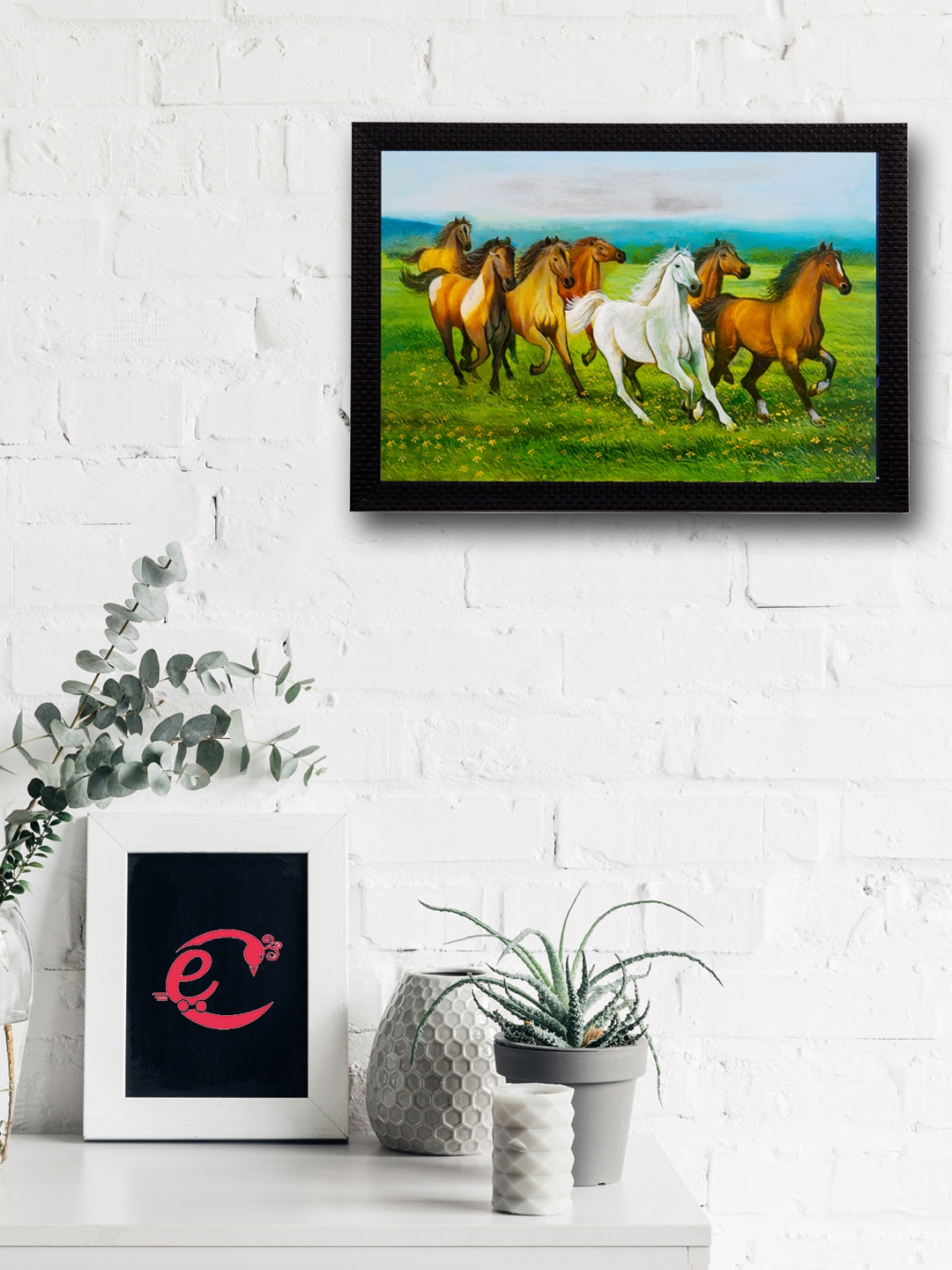 

eCraftIndia Multicoloured Running Horses UV Wall Art, Multi