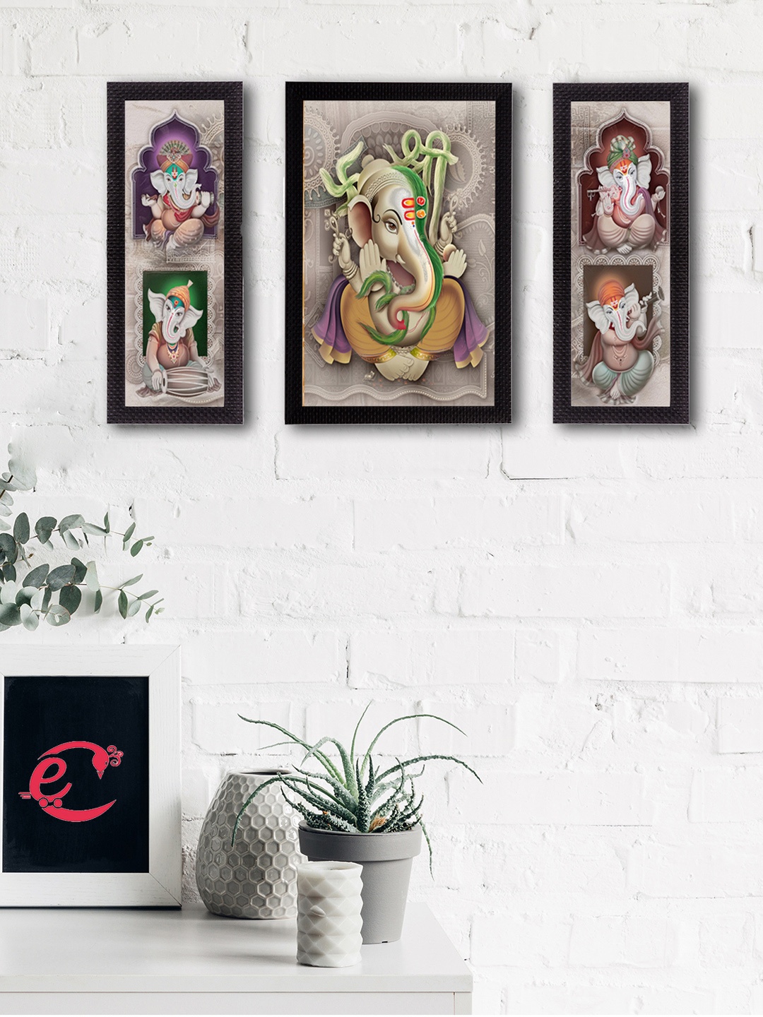 

eCraftIndia Set of 3 Multicoloured Lord Ganesha UV Wall Art, Multi