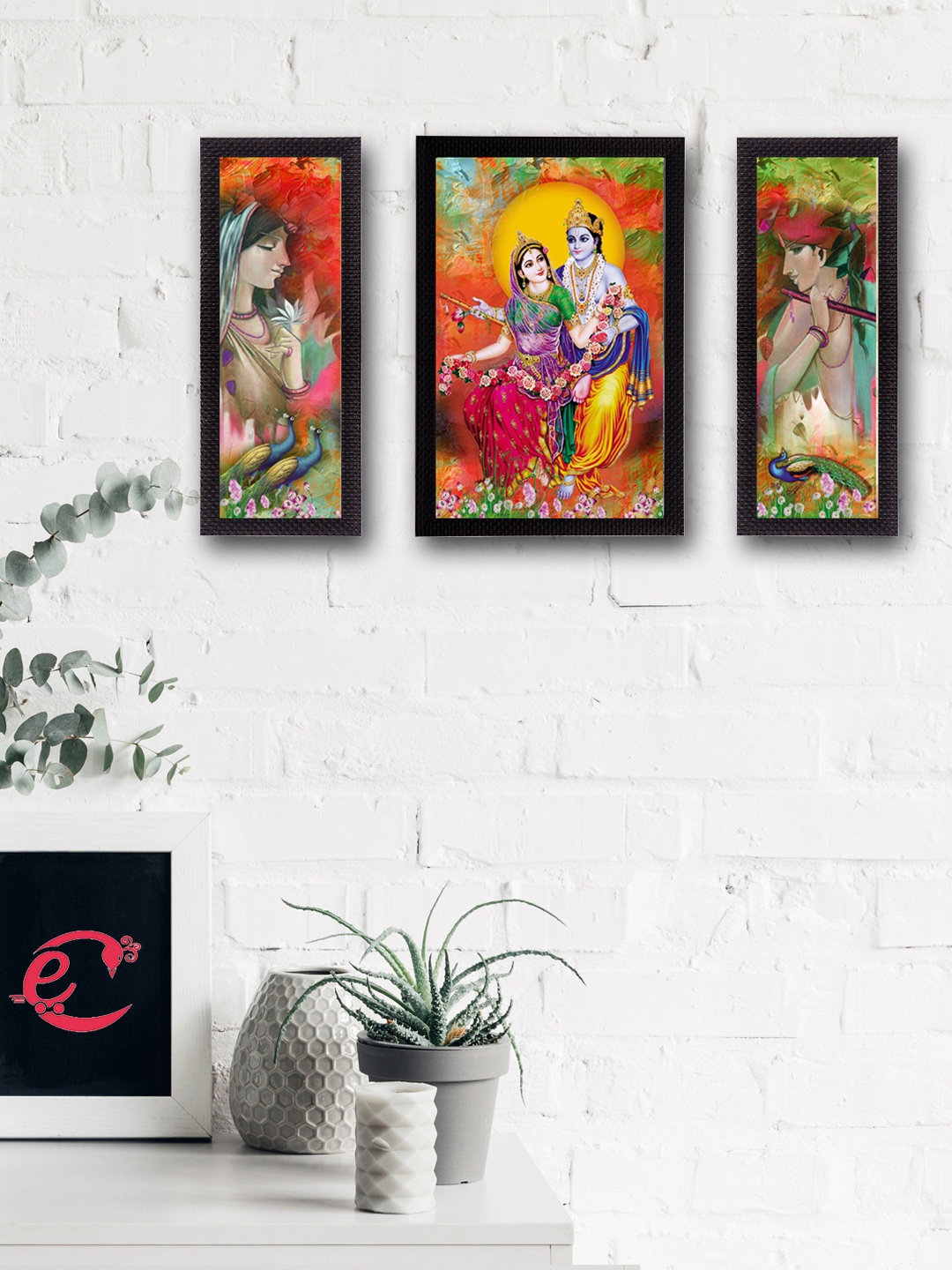 

eCraftIndia Set of 3 Multicoloured Radha Krishna UV Wall Art, Multi