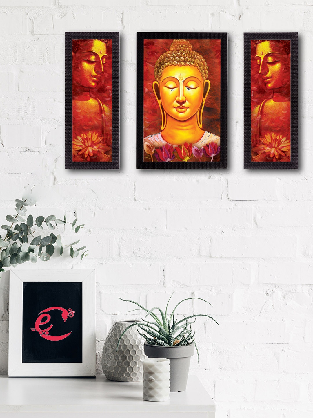 

eCraftIndia Set of 3 Multicoloured Lord Buddha UV Wall Art, Multi