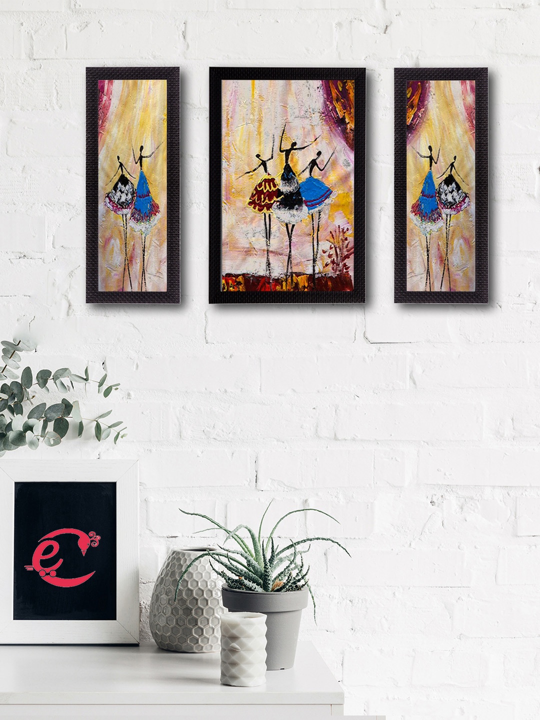 

eCraftIndia Set of 3 Multicoloured Dancing Lady UV Wall Art, Multi