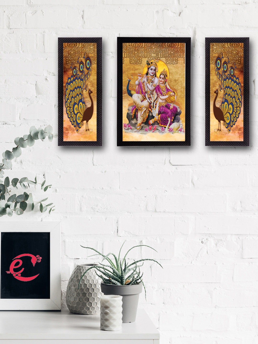 

eCraftIndia Set of 3 Multicoloured Radha Krishna UV Wall Art, Multi