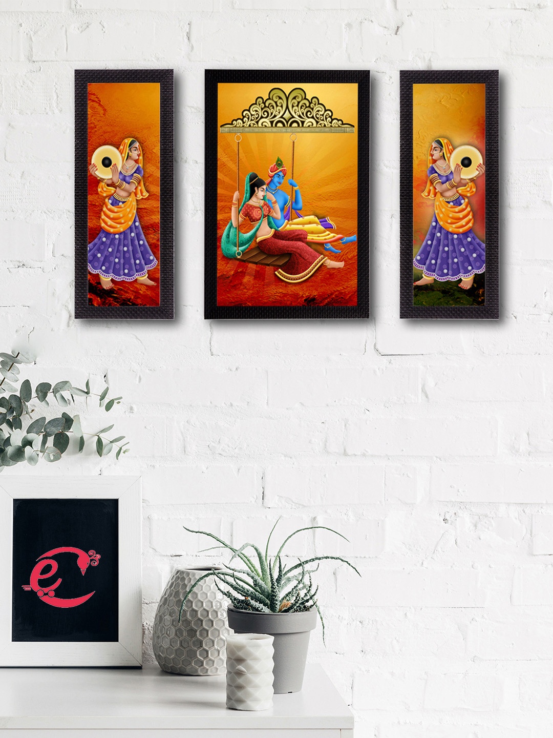 

eCraftIndia Set of 3 Multicoloured Radha Krishna UV Wall Art, Multi