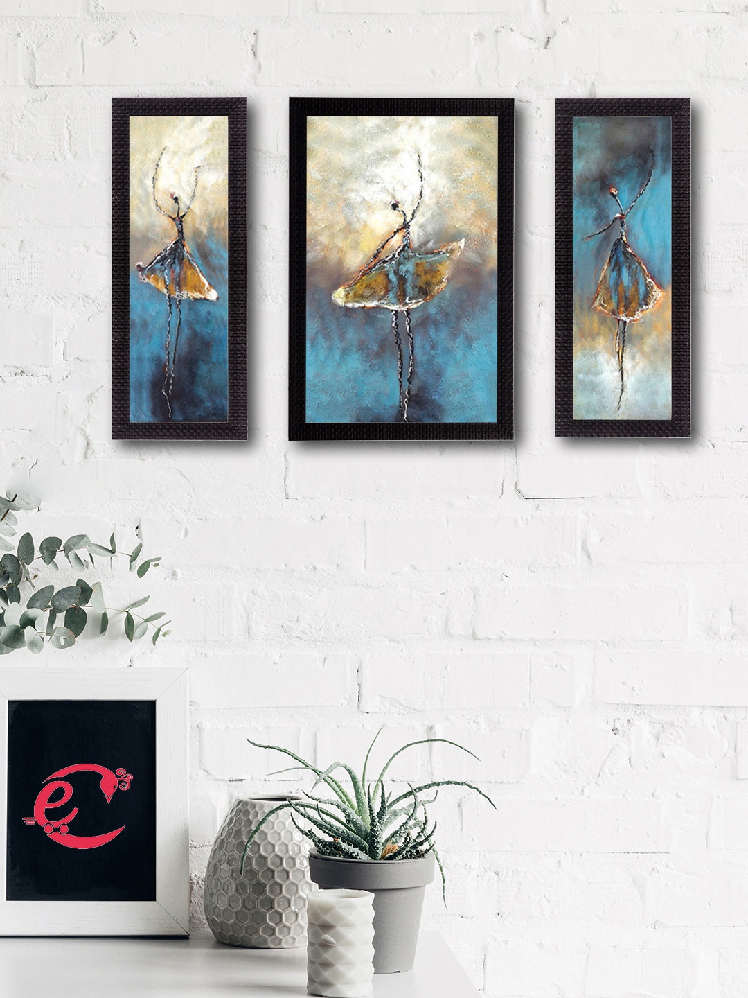

eCraftIndia Set of 3 Multicoloured Dancing Lady UV Wall Art, Multi
