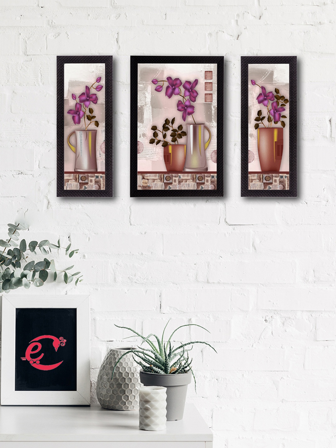 

eCraftIndia Set of 3 Multicoloured Floral UV Wall Arts, Multi