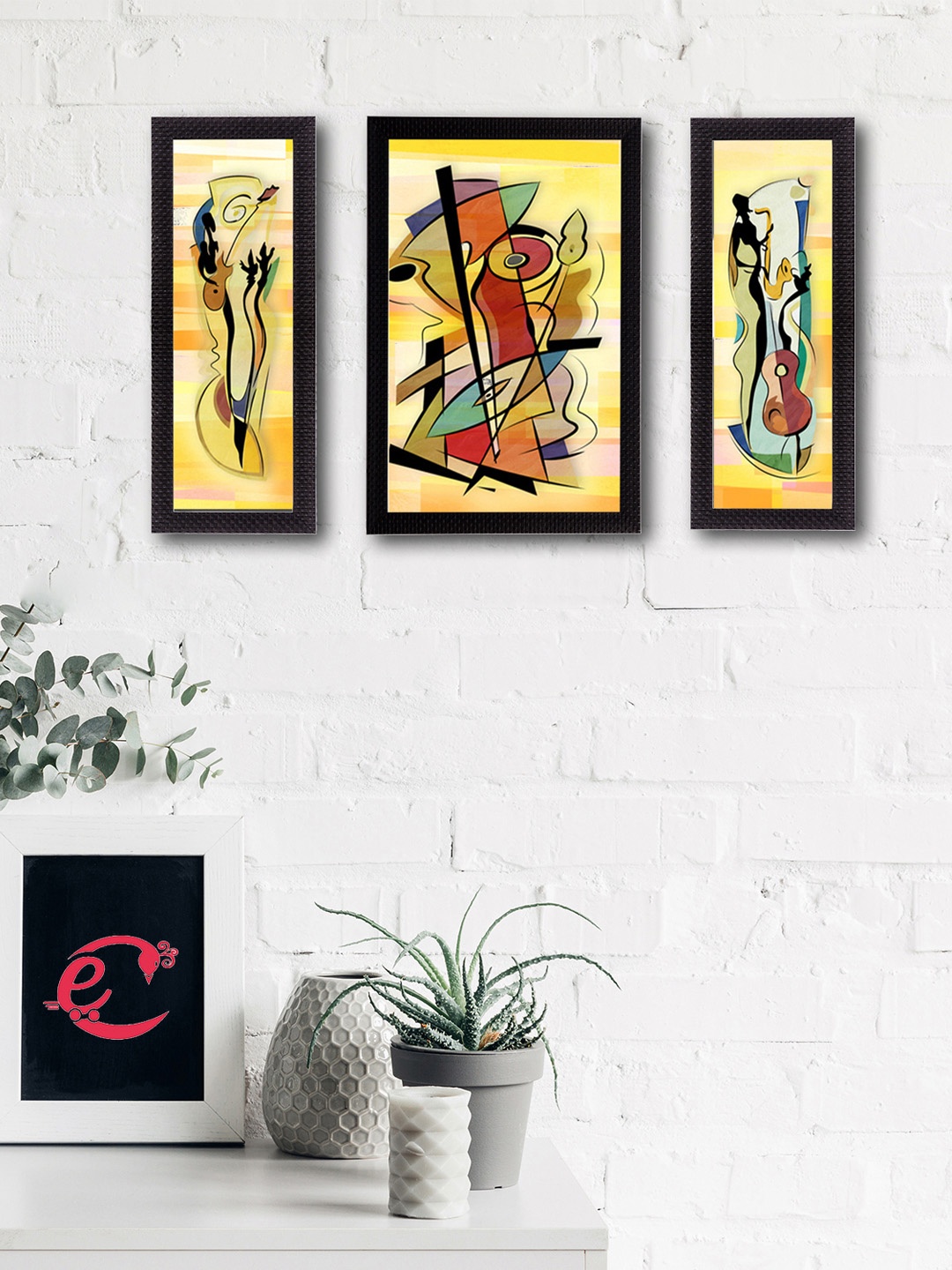 

eCraftIndia Set of 3 Multicoloured Abstract Object UV Wall Art, Multi