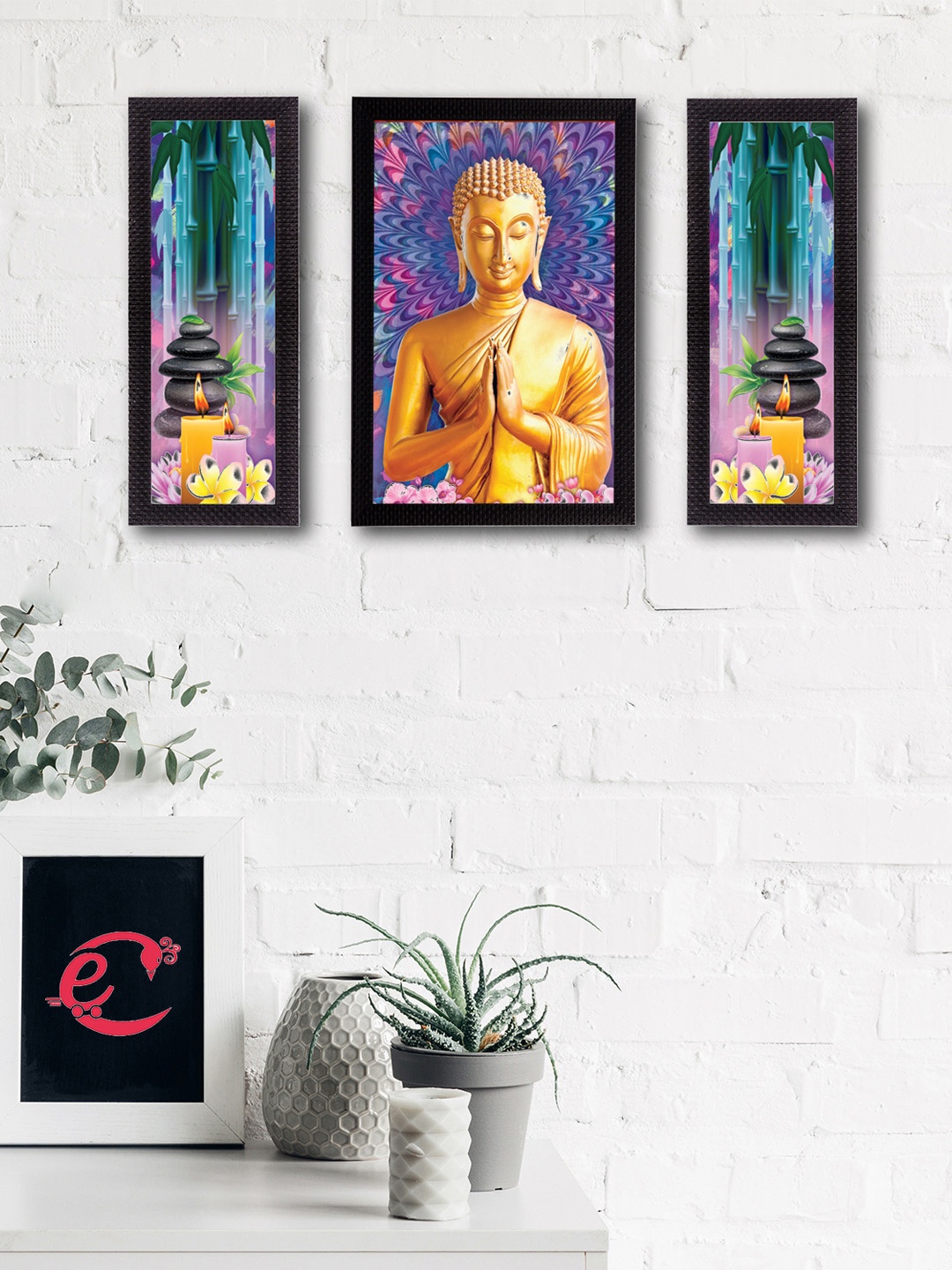 

eCraftIndia Set of 3 Multicoloured Lord Buddha UV Wall Art, Multi