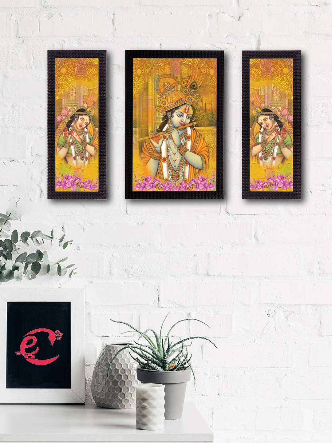 

eCraftIndia Set of 3 Radha Krishna UV Wall Arts, Multi