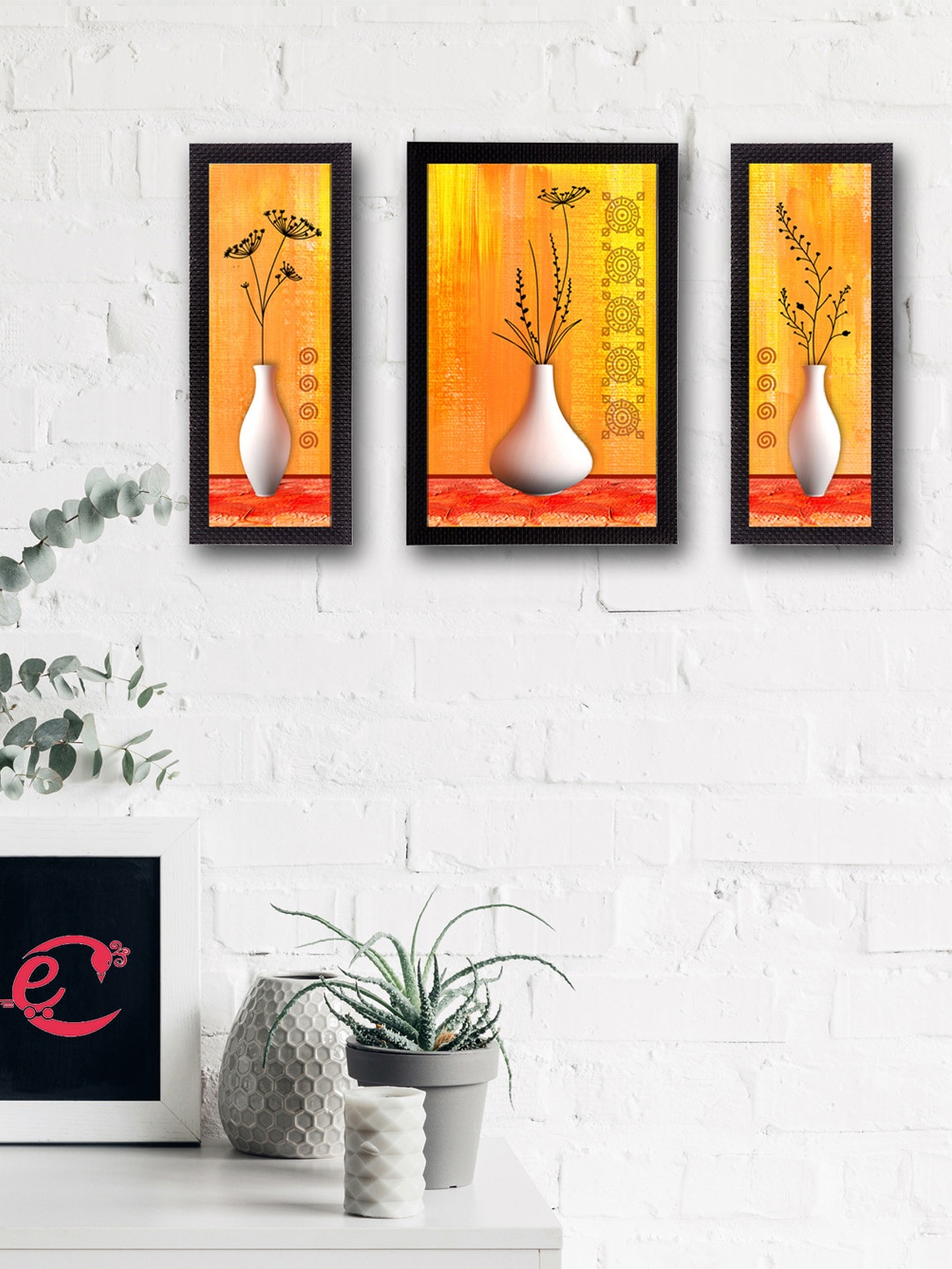 

eCraftIndia Set of 3 Multicoloured Floral UV Wall Art, Multi