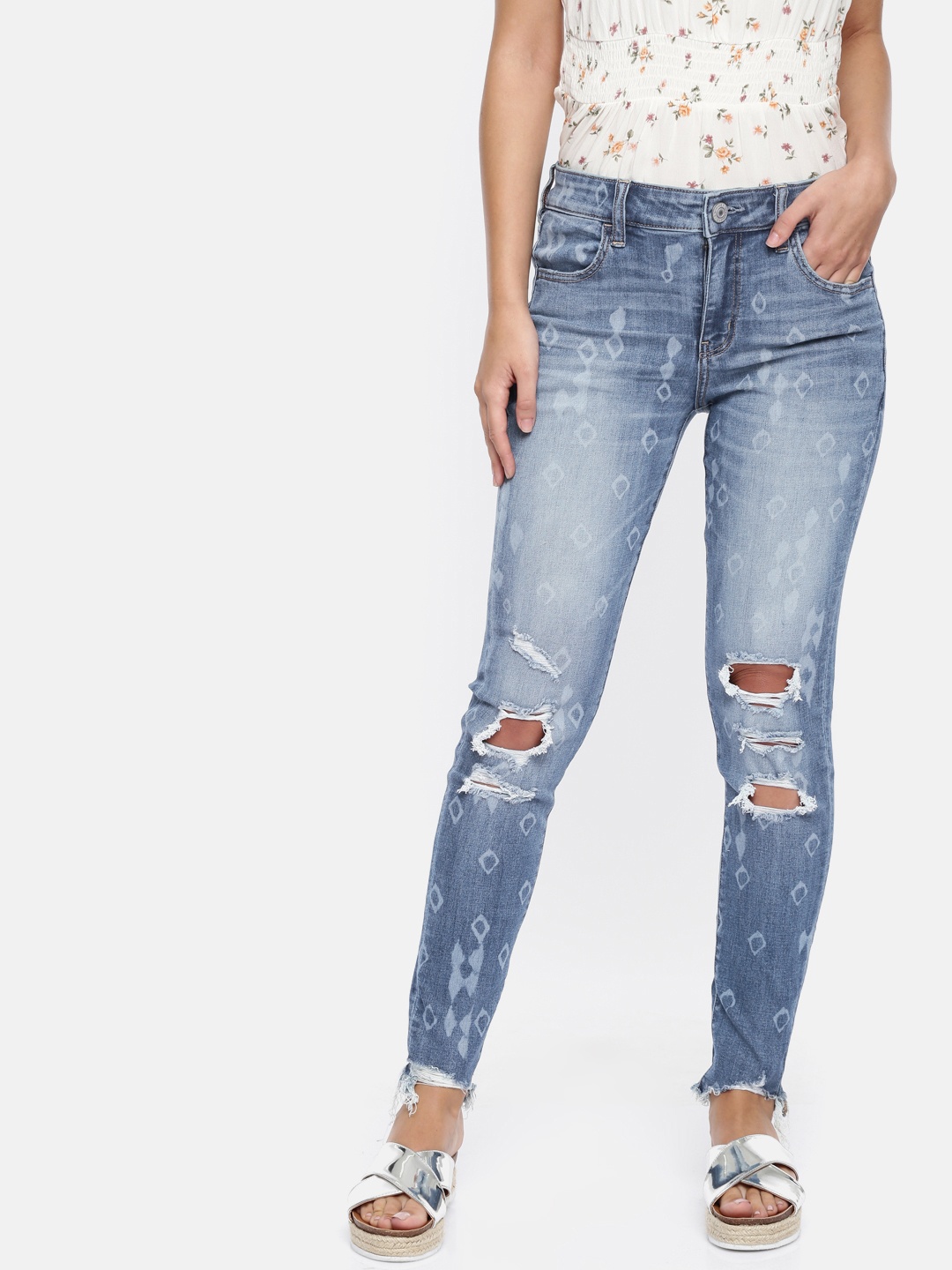 

AMERICAN EAGLE OUTFITTERS Women Blue Regular Fit Low-Rise Mildly Distressed Stretchable Jeans