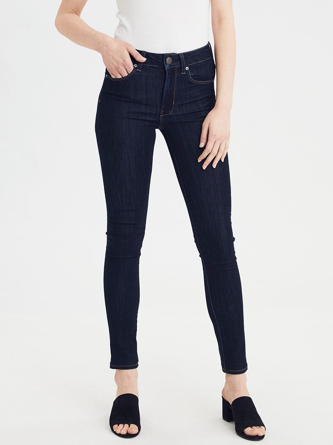 

AMERICAN EAGLE OUTFITTERS Women Navy Blue Skinny Fit High-Rise Clean Look Stretchable Jeans