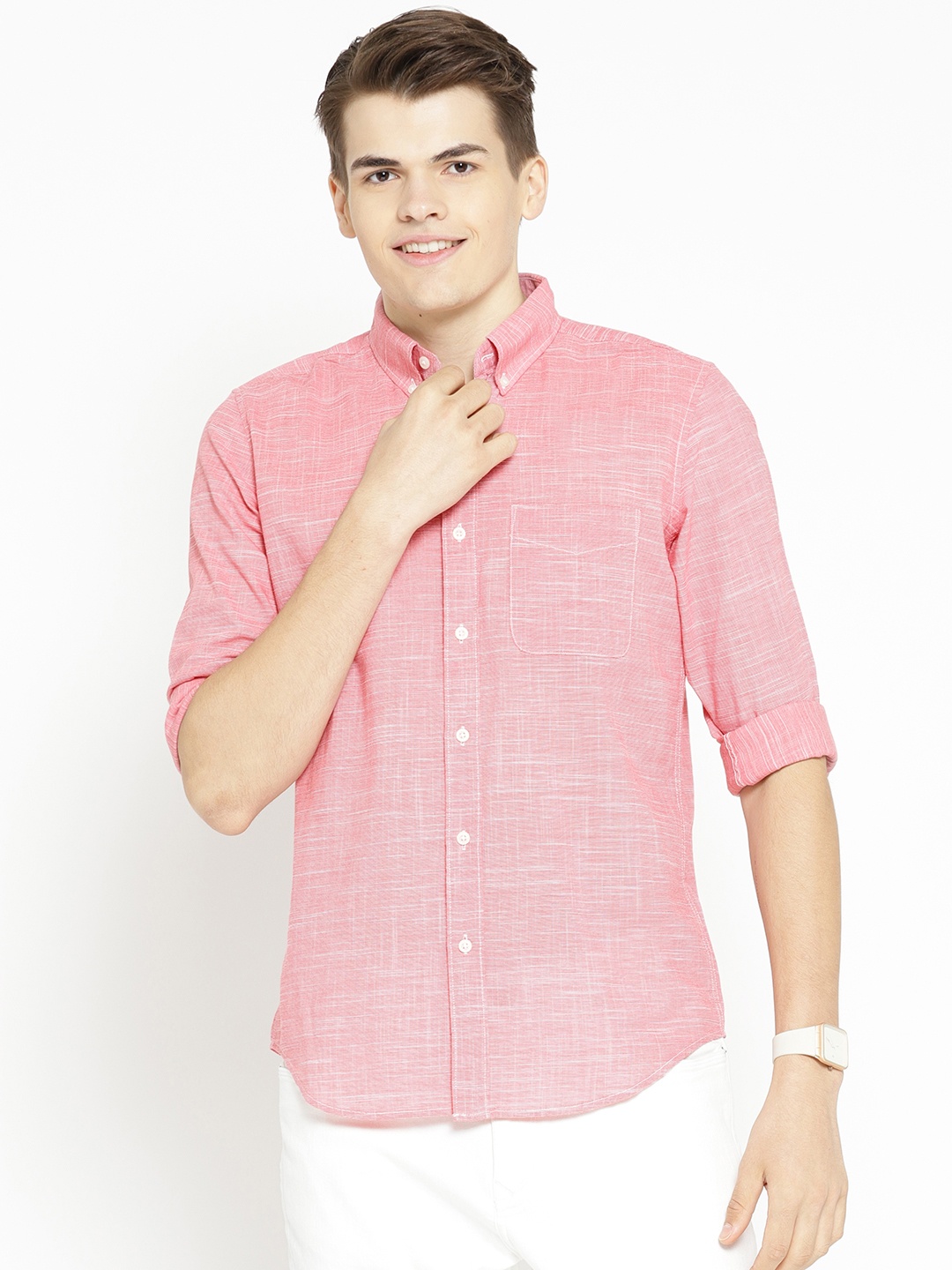 

AMERICAN EAGLE OUTFITTERS Men Pink Slim Fit Solid Casual Shirt