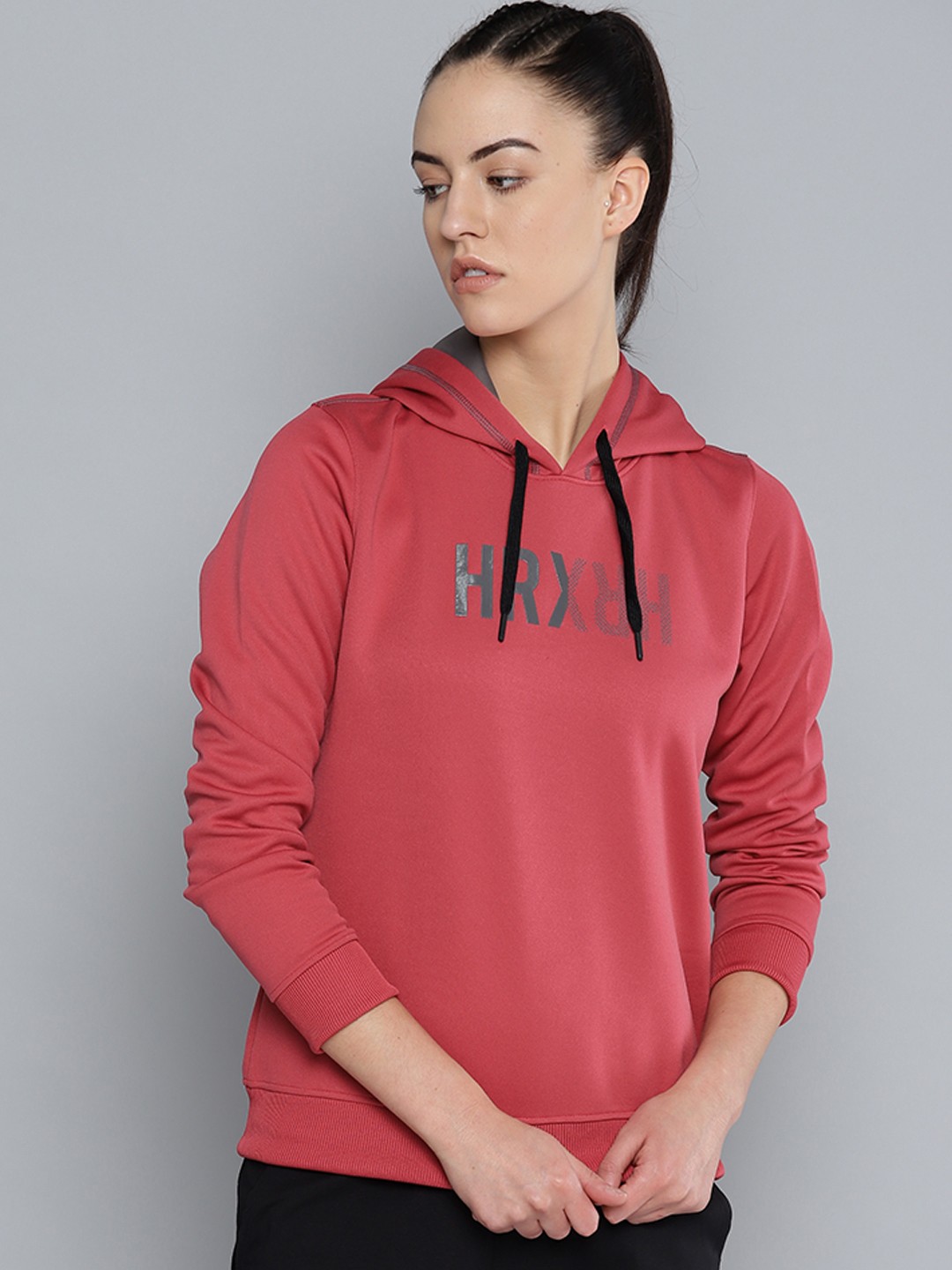 

HRX by Hrithik Roshan Women Pink Printed Hooded Lifestyle Sweatshirt