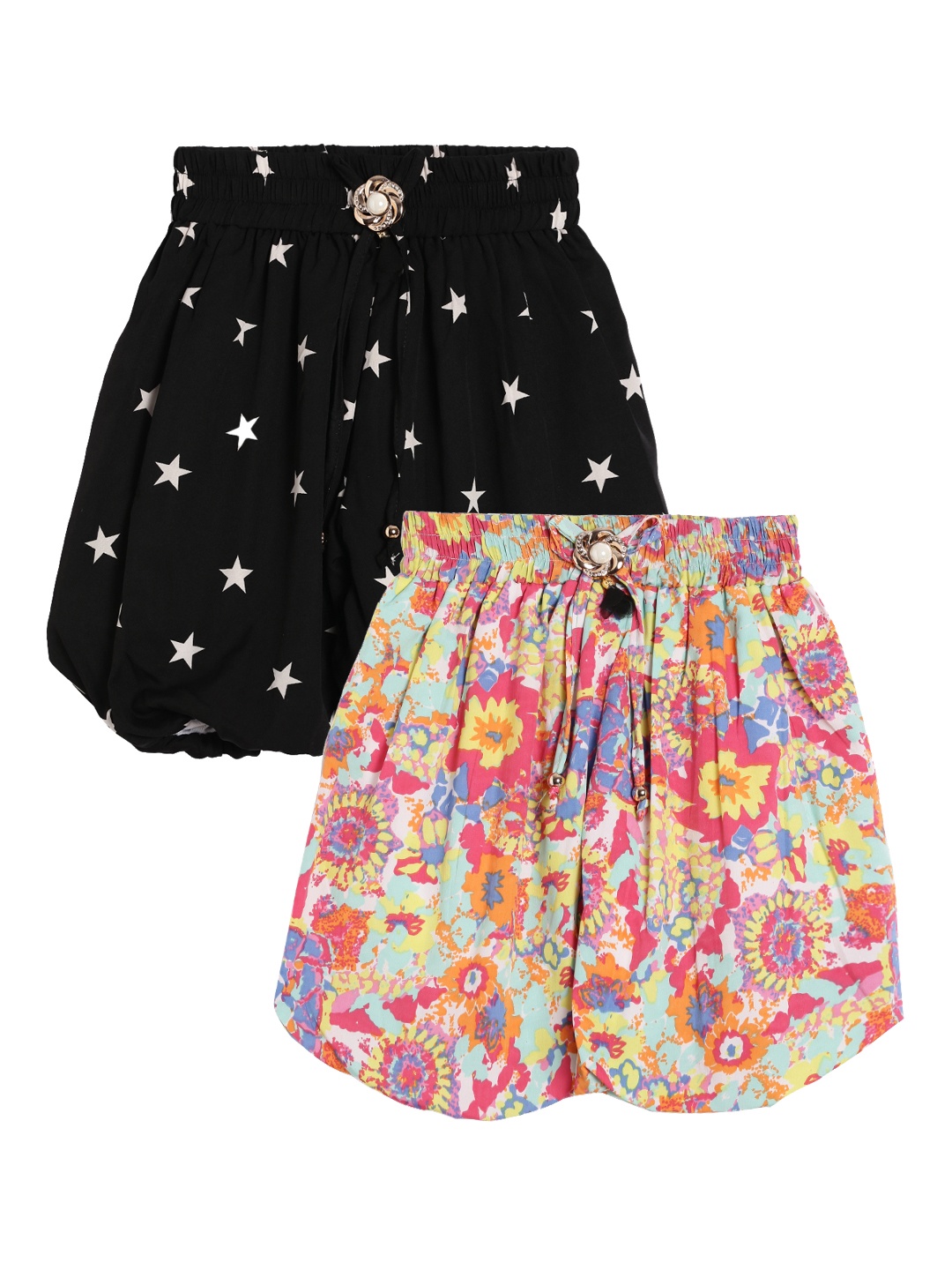

SWEET ANGEL Girls Pack Of 2 Multicoloured Printed Loose Fit Regular Shorts, Multi
