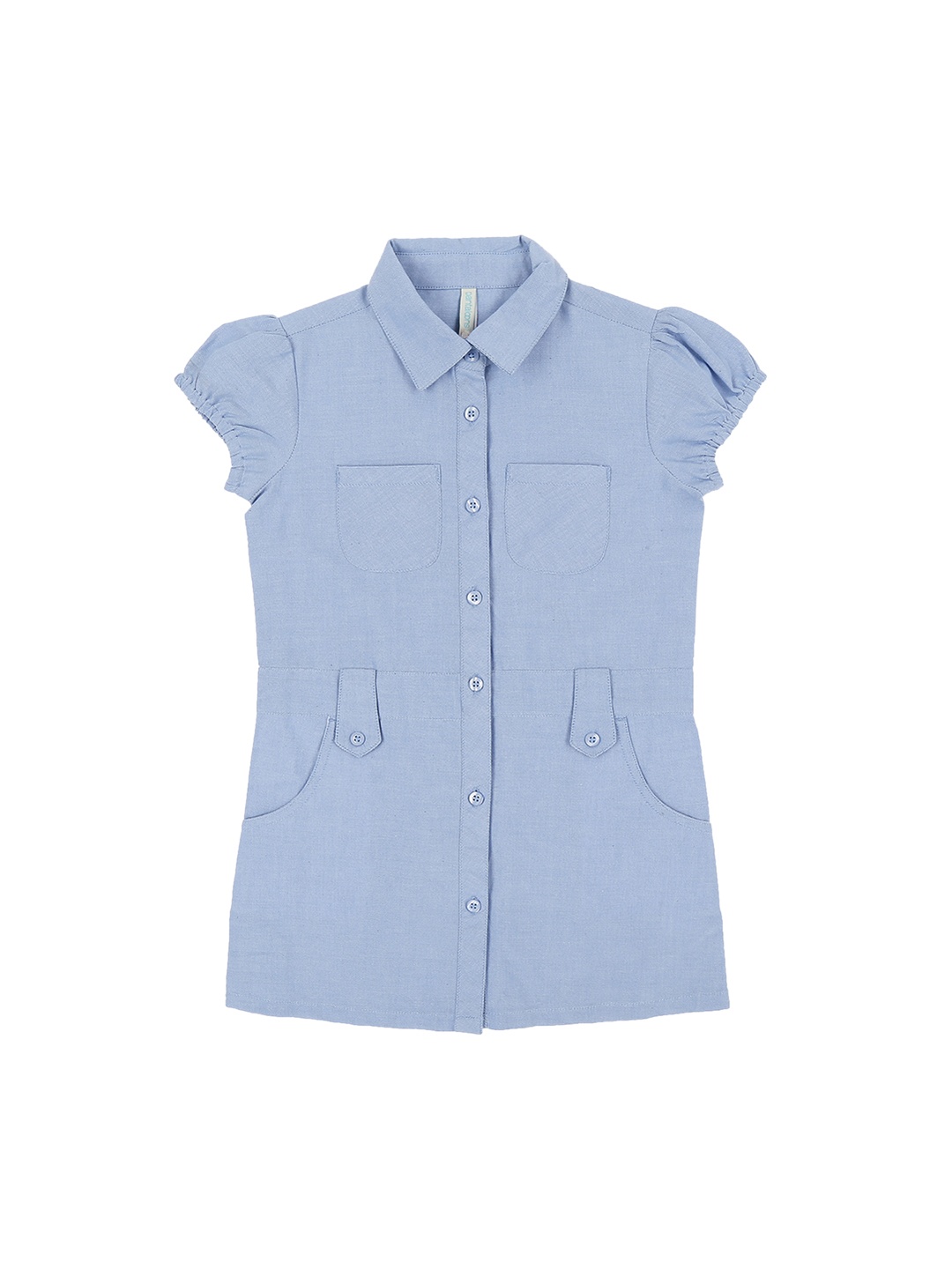 

Pantaloons Junior Girls Blue Self Design Shirt Style Pure Cotton Top
