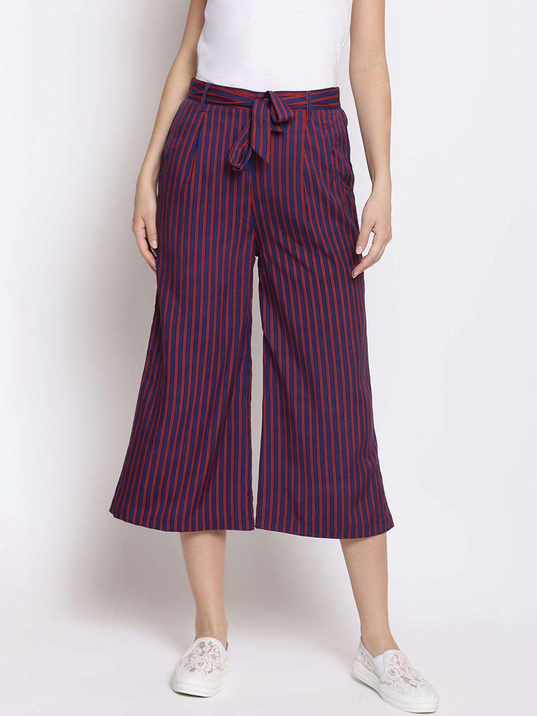 

WISSTLER Women Blue & Pink Regular Fit Striped Culottes