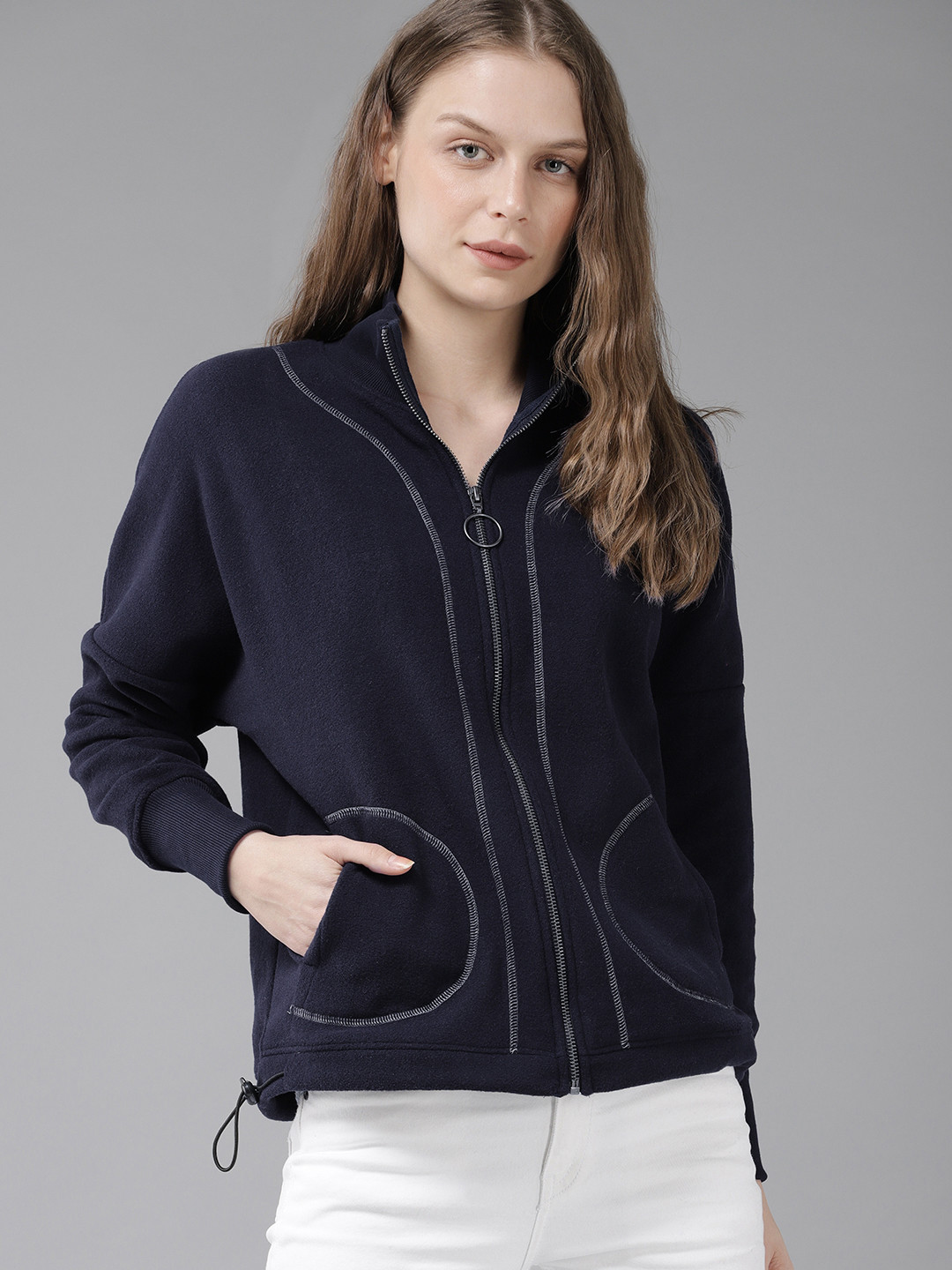 

The Roadster Lifestyle Co Women Navy Blue Solid Sweatshirt