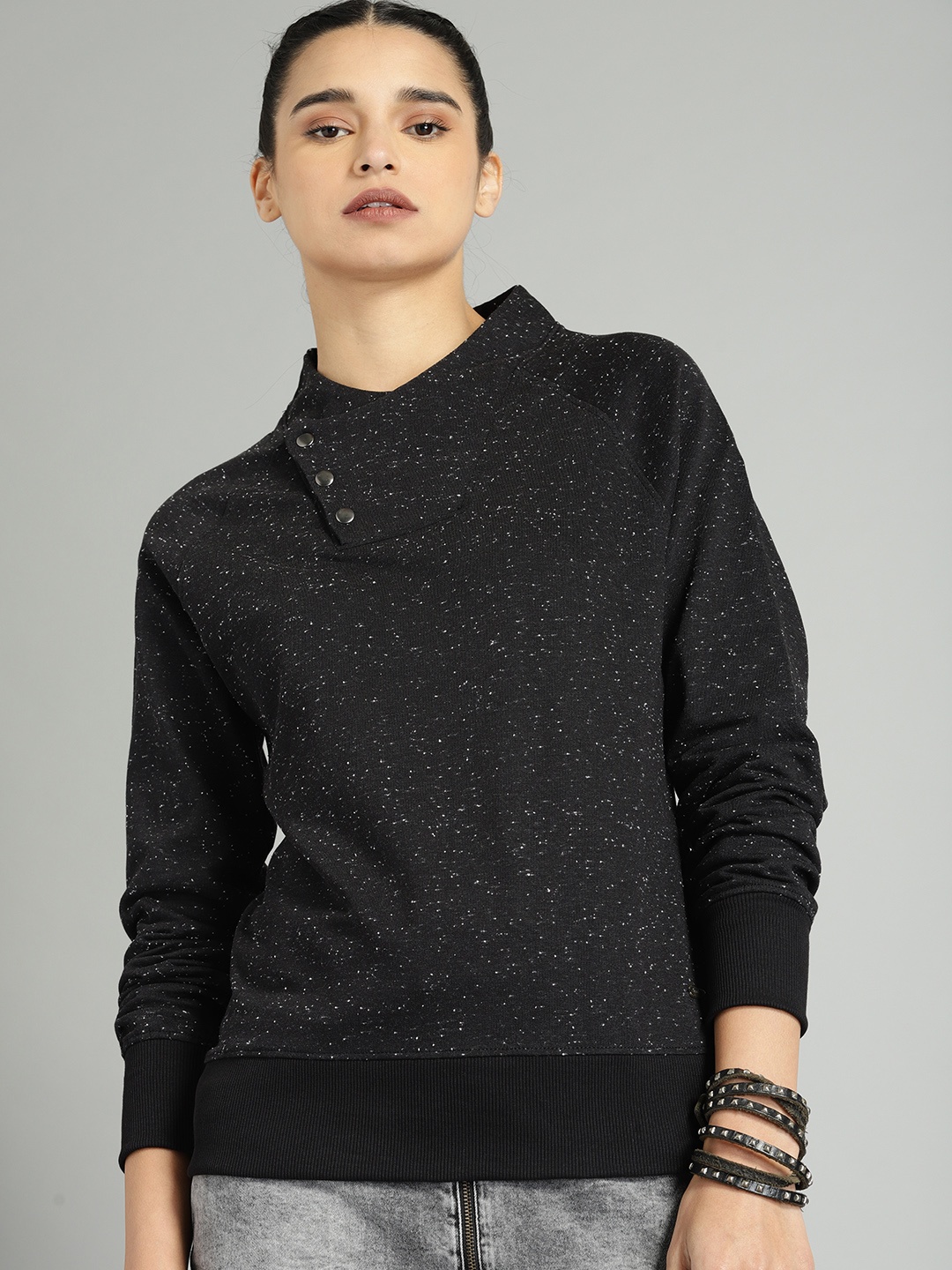 

The Roadster Lifestyle Co Women Black Solid Sweatshirt