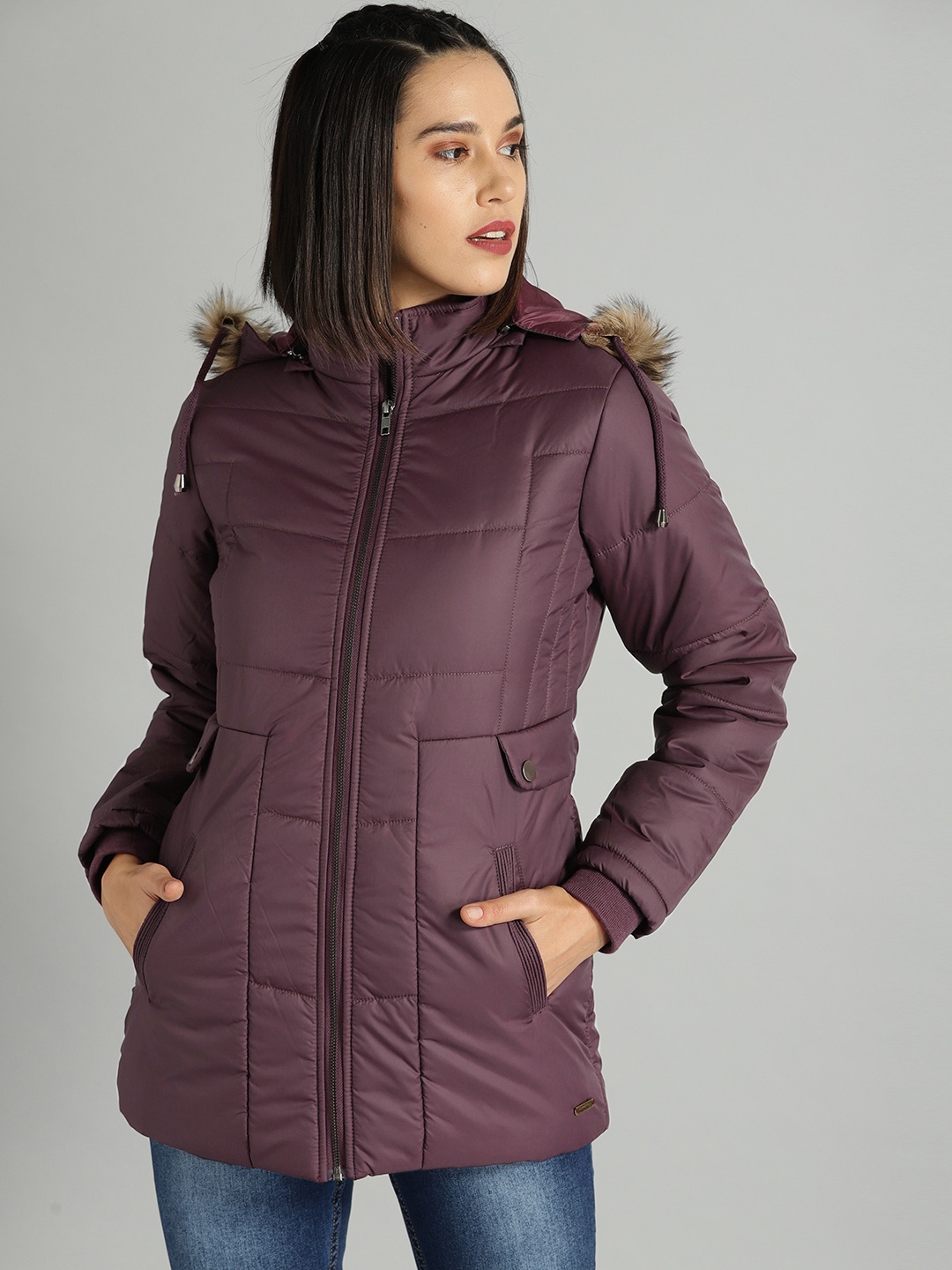 

The Roadster Lifestyle Co Women Burgundy Solid Parka Jacket