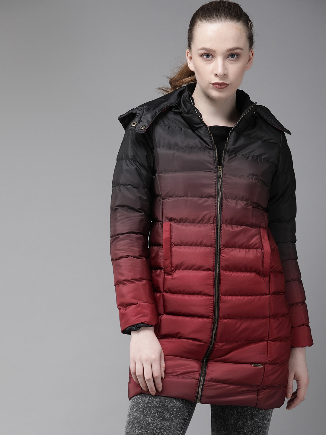 

The Roadster Lifestyle Co Women Maroon Solid Puffer Jacket