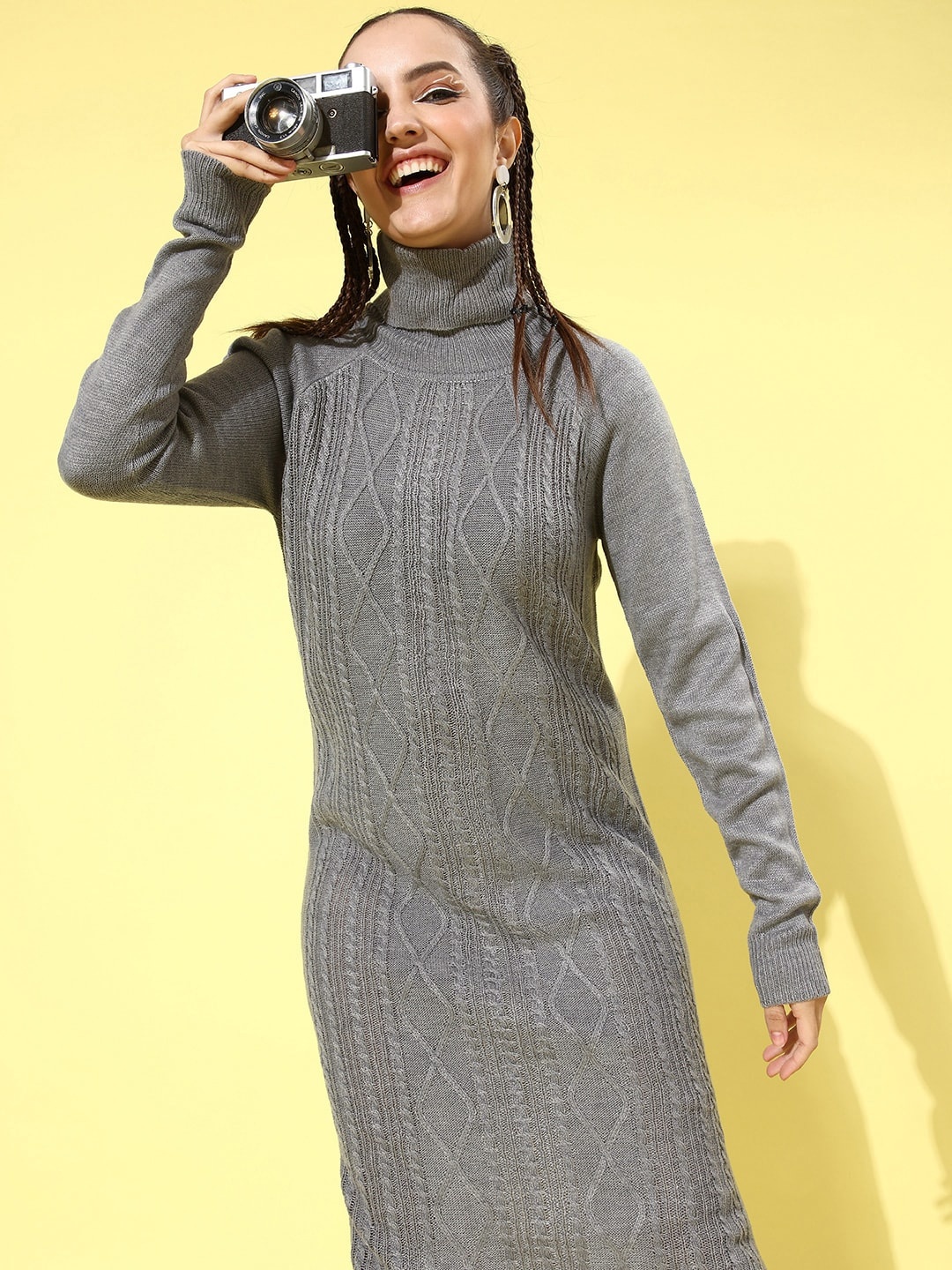

The Roadster Lifestyle Co. Women Self Design Grey Jumper Dress