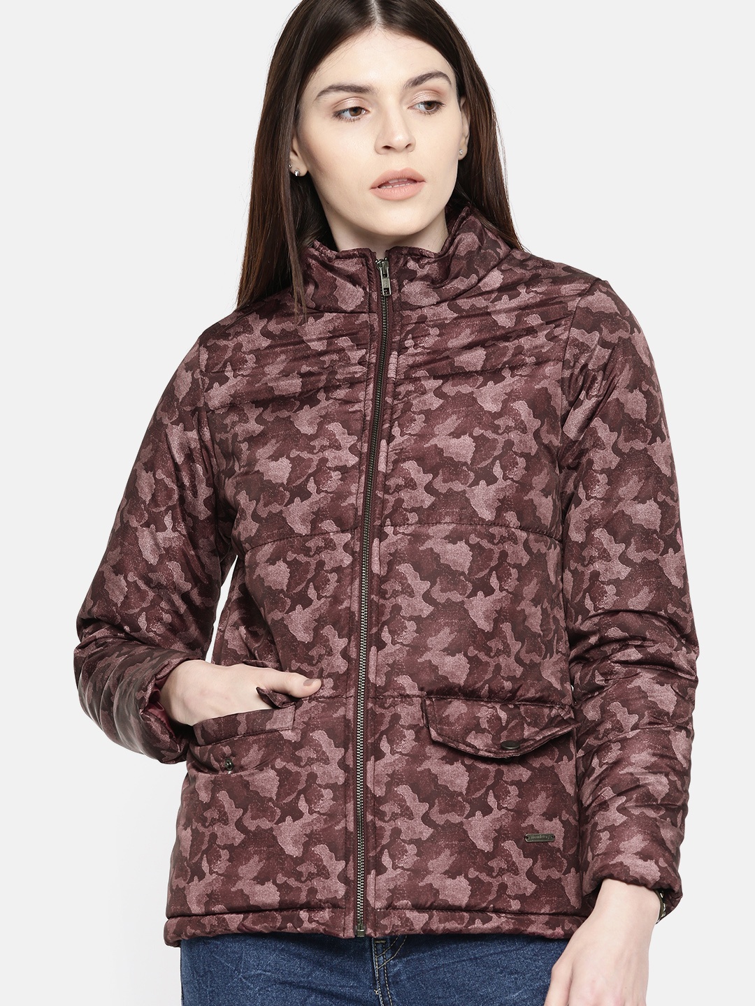 

The Roadster Lifestyle Co Women Burgundy Printed Jacket