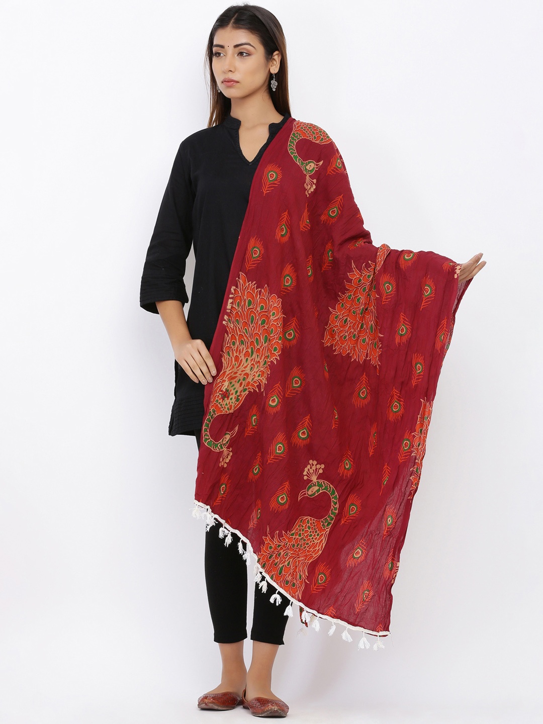 

SOUNDARYA Maroon Block Printed Pure Cotton Dupatta