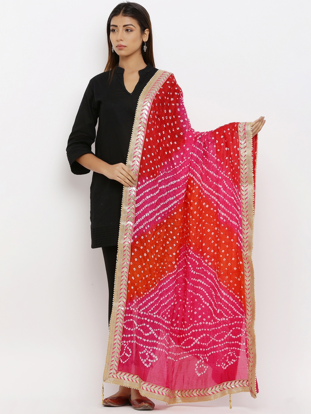 

SOUNDARYA Pink & Red Printed Dupatta