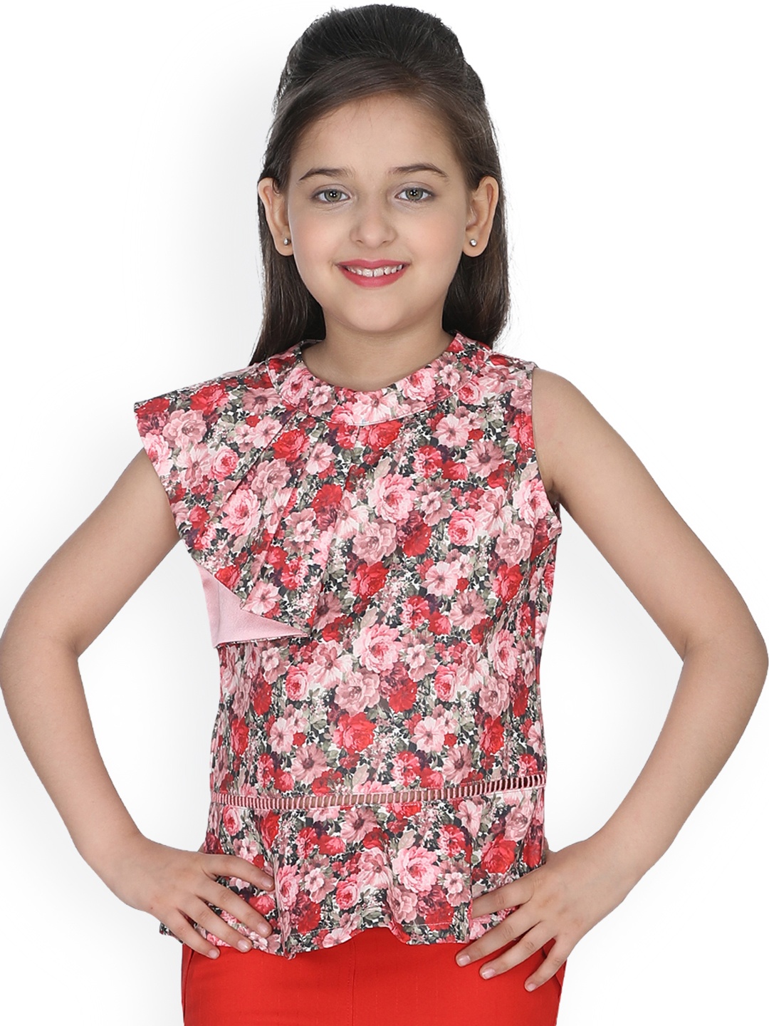 

CUTECUMBER Girls Red Printed Peplum Top