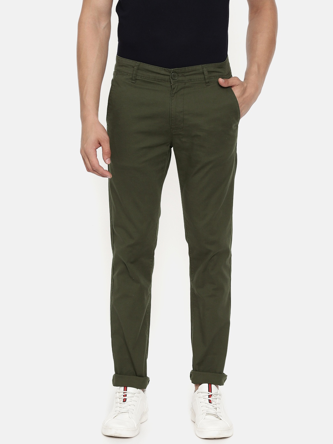

SPYKAR Men Olive Green Slim Fit Solid Chinos