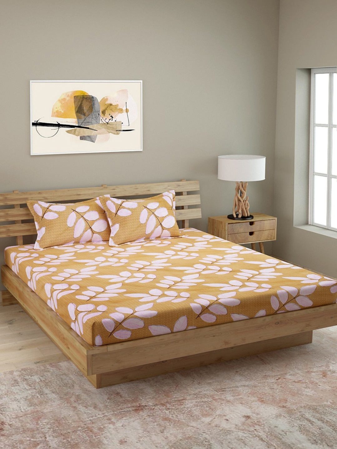 

ROMEE Brown Floral 144 TC Microfiber Queen Bedsheet with 2 Pillow Covers