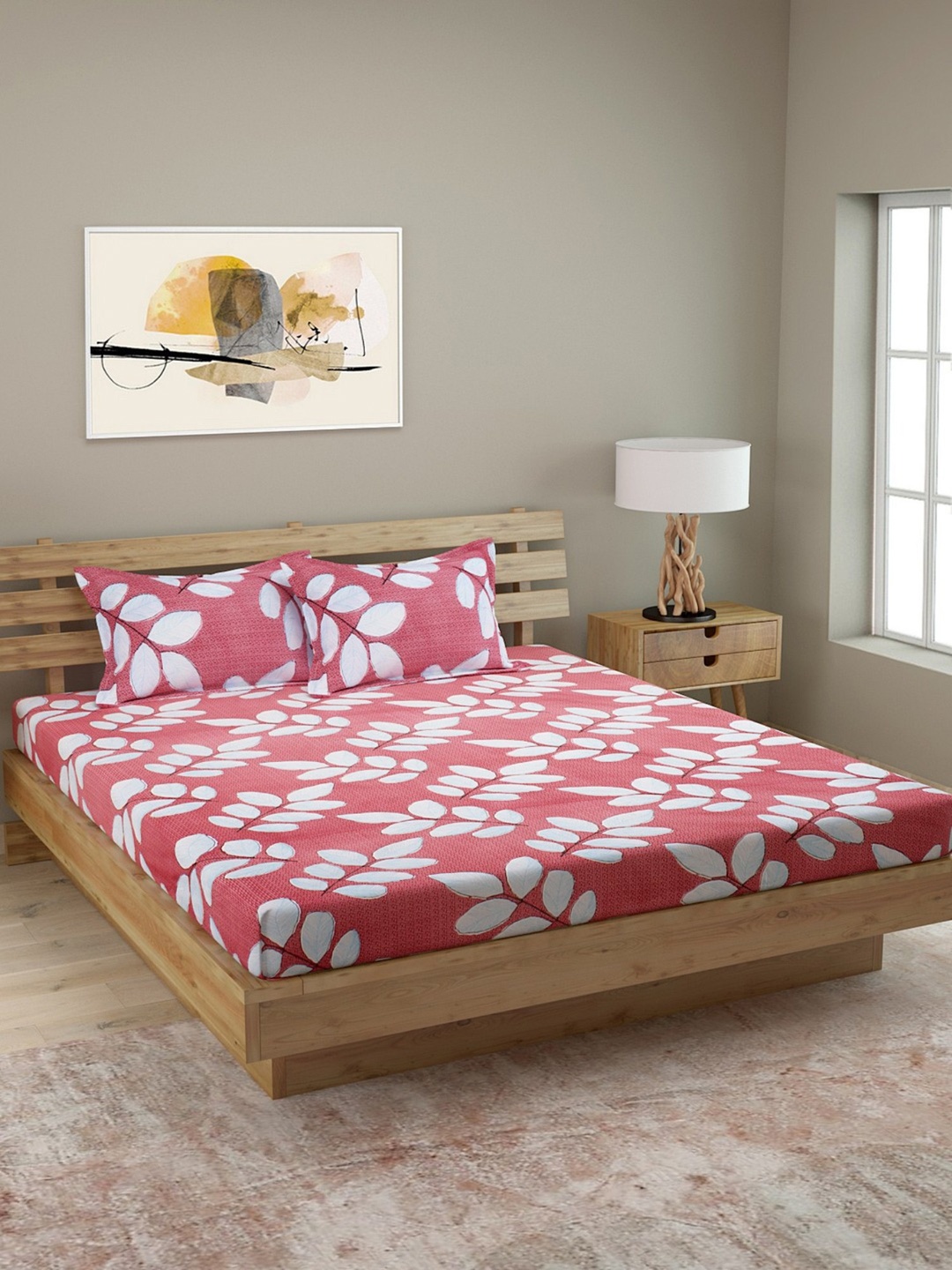 

ROMEE Red Floral 144 TC Cotton 1 Queen Bedsheet with 2 Pillow Covers