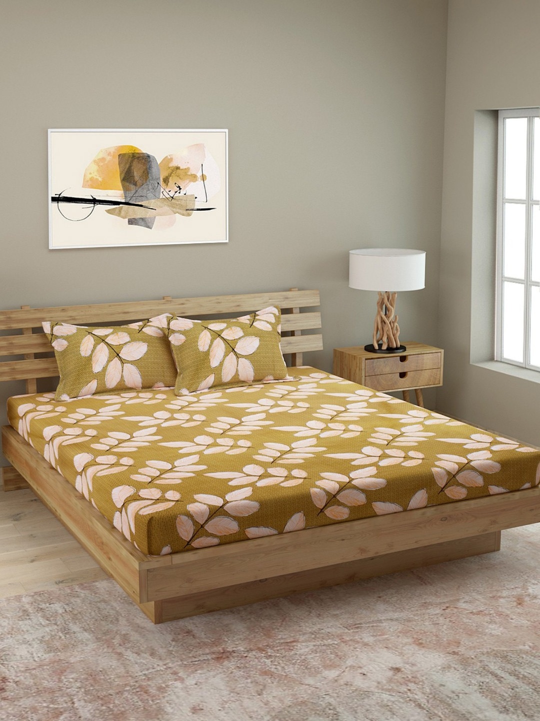 

ROMEE Brown Floral 144 TC Cotton 1 Queen Bedsheet with 2 Pillow Covers