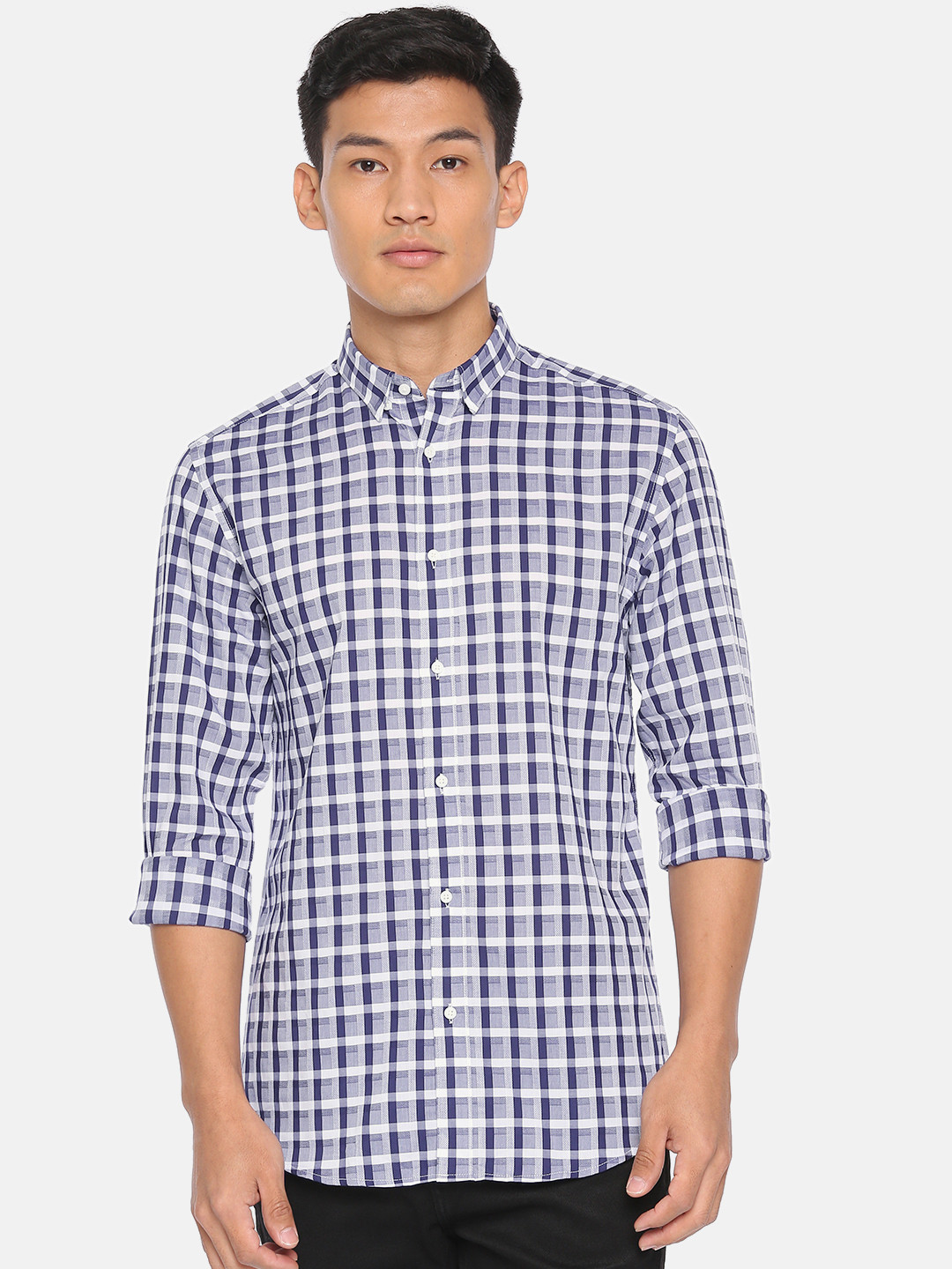 

Jack & Jones Men Navy Blue & White Slim Fit Checked Casual Shirt