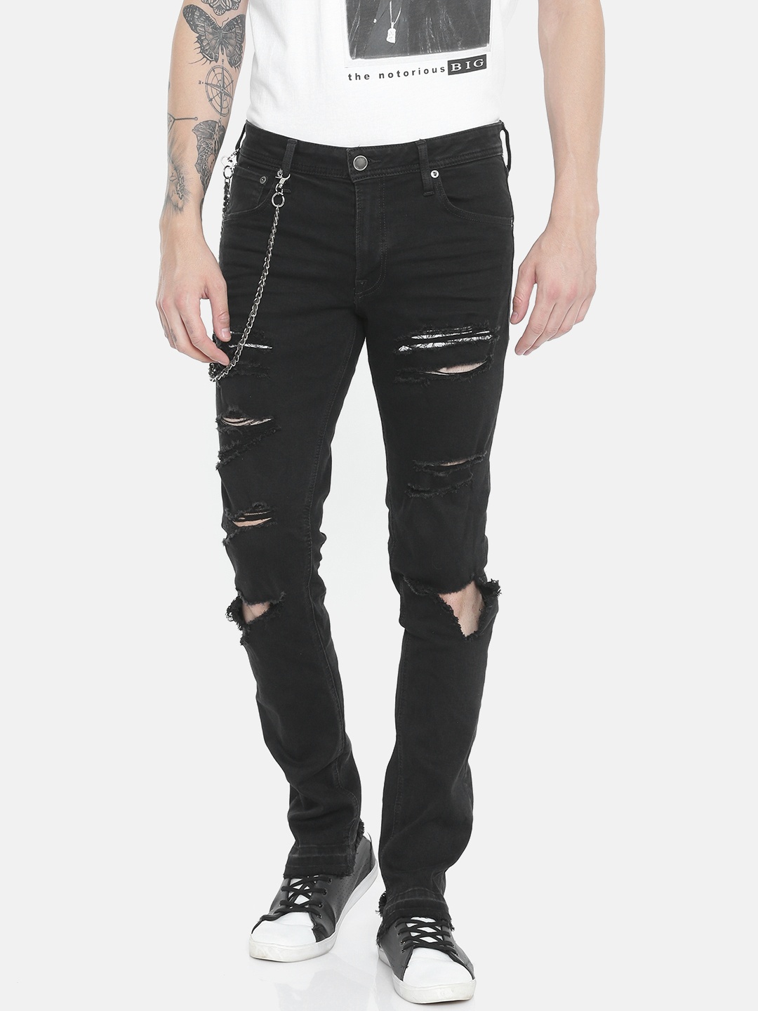 

Jack & Jones Men Black Ben Skinny Fit Low-Rise Highly Distressed Stretchable Jeans
