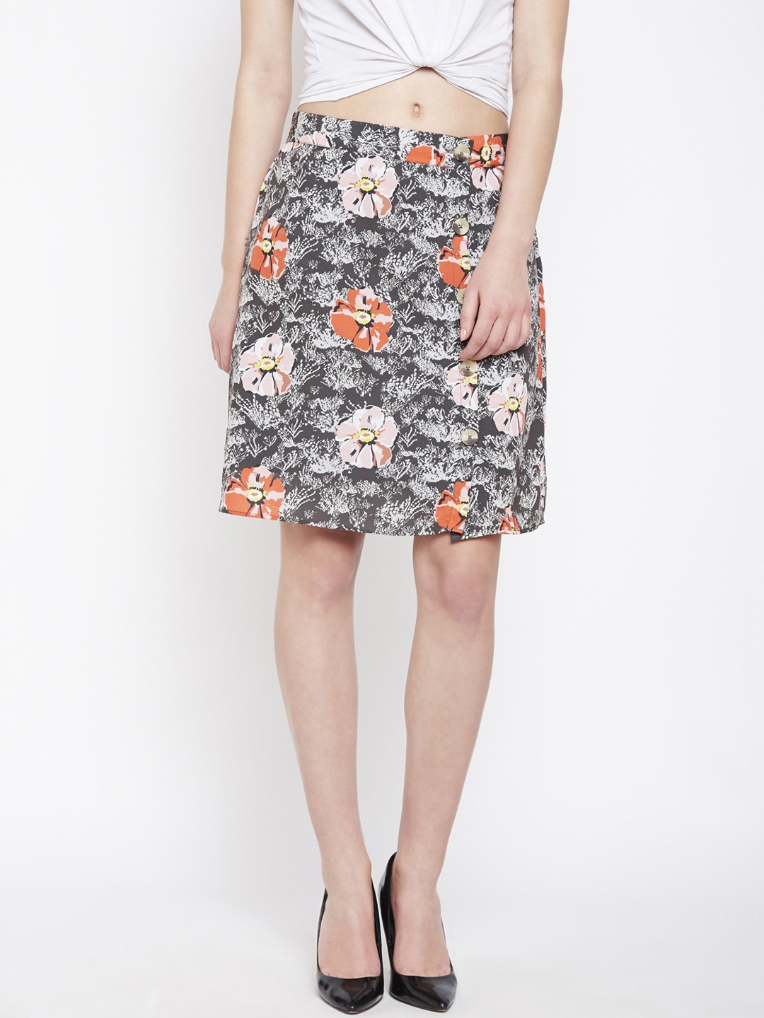 

Oxolloxo Floral Printed Grey Midi Skirt