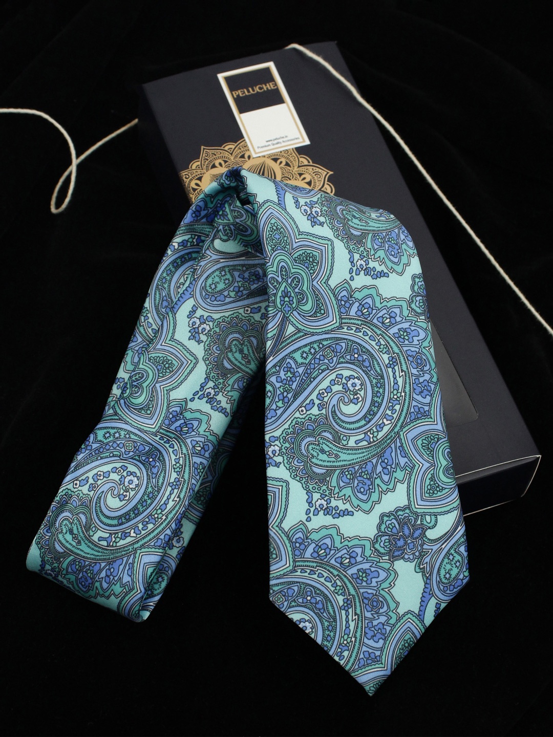 

PELUCHE Blue & Sea Green Woven Design Broad Tie